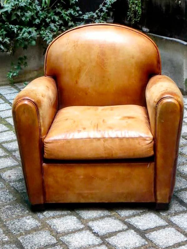 Fauteuil club à rénové en cuir
