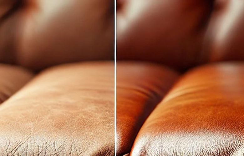 Travail de pigmentation d'un canapé en cuir 2 places