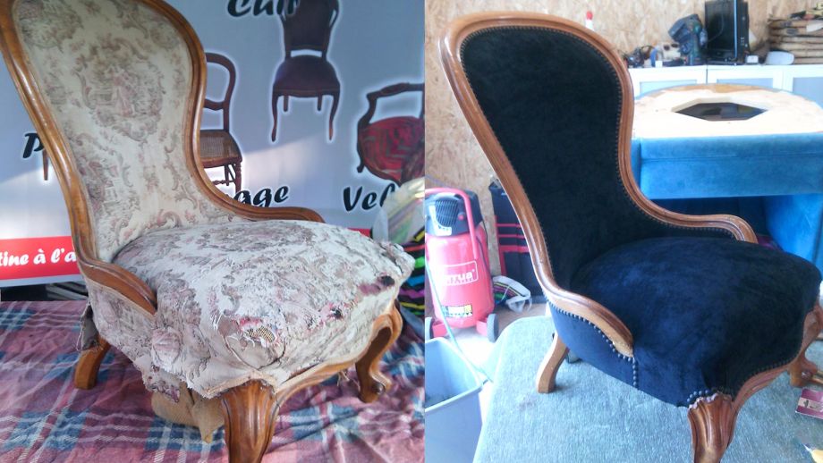 fauteuil rembourré au crin avant après